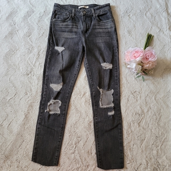 Levis 721 High Rise Skinny Gray Distressed Jeans Size W27 L32 - Picture 2 of 16